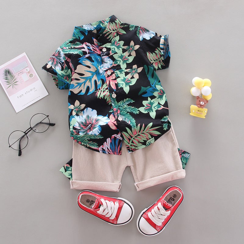 Boys Summer Collared Shirt  Shorts Set Blue  - Image 4