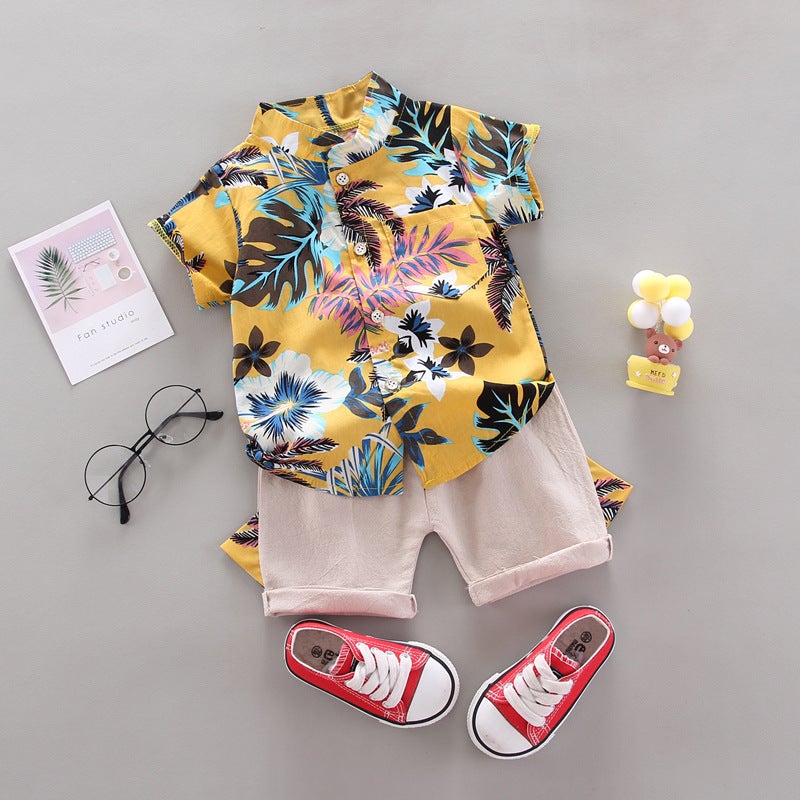 Boys Summer Collared Shirt  Shorts Set Blue  - Image 5