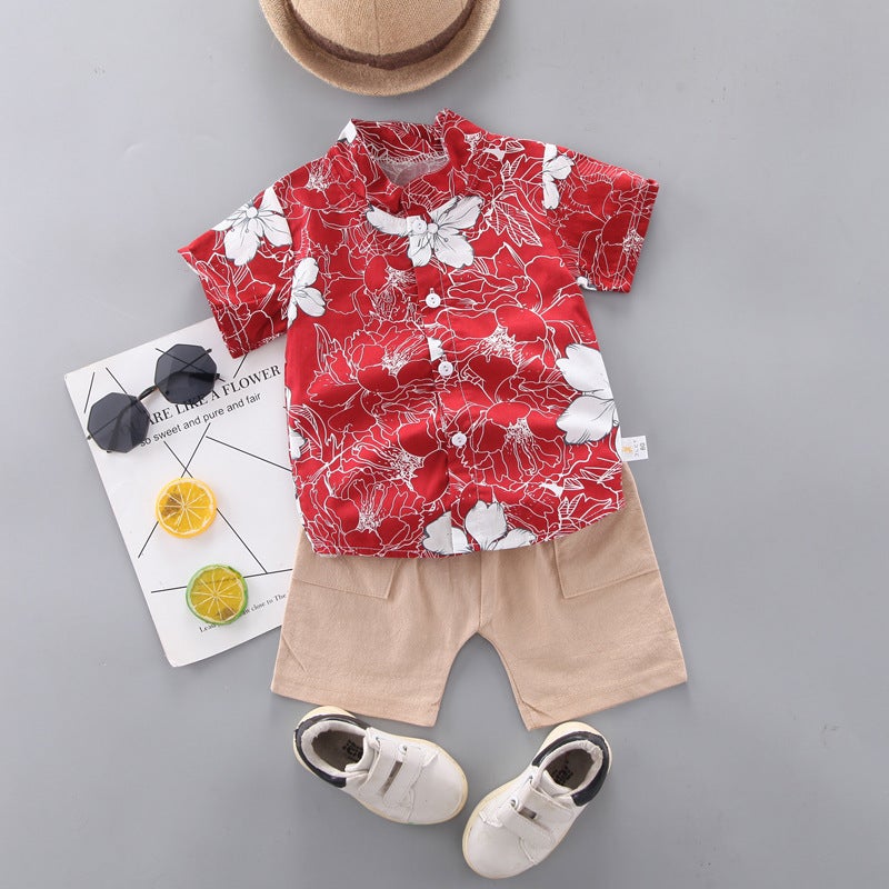Boys Summer Collared Shirt  Shorts Set Blue  - Image 2