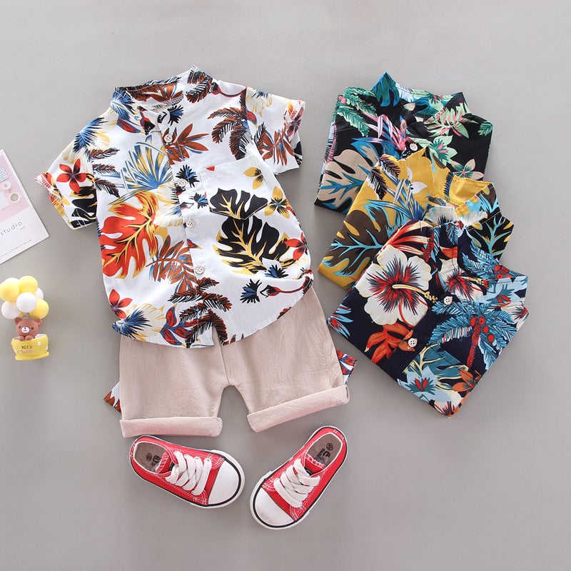 Boys Summer Collared Shirt  Shorts Set Blue  - Image 3