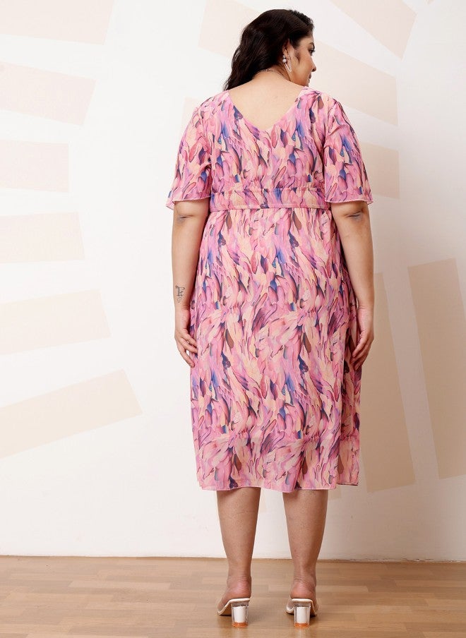 Athena Floral Print Ruffled Georgette A-Line Midi Dress for Women - Image 5