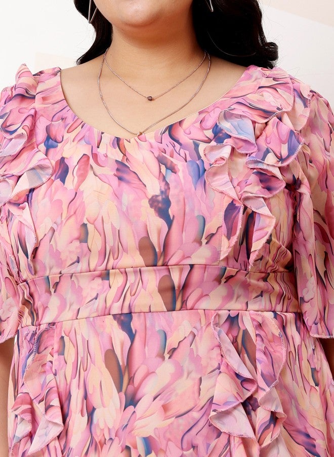 Athena Floral Print Ruffled Georgette A-Line Midi Dress for Women - Image 2