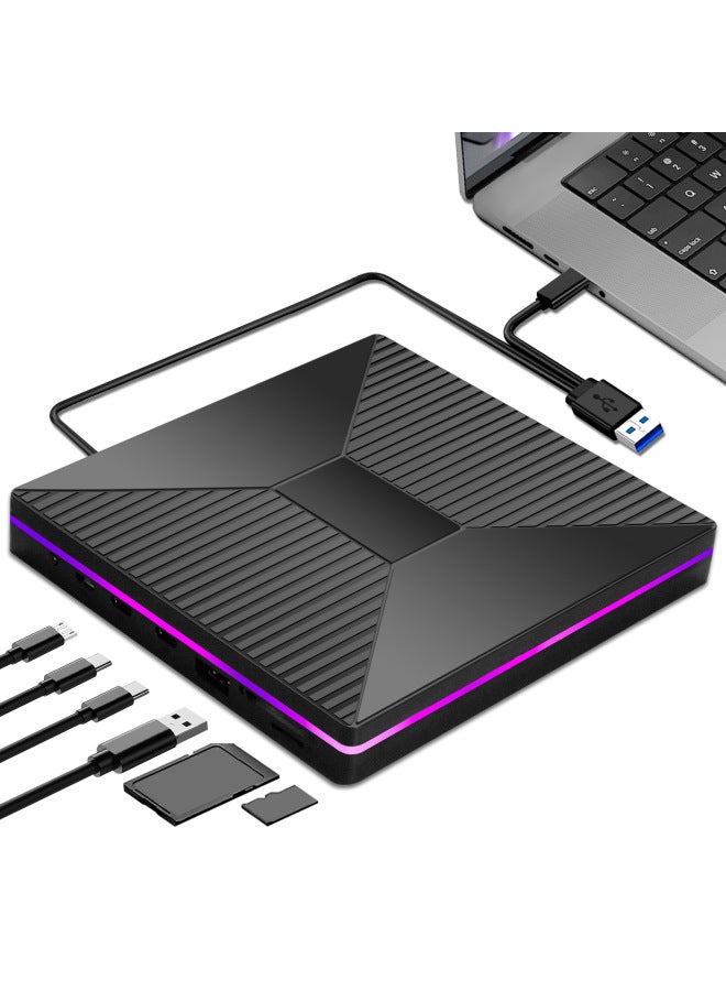 Portable External USB3.0 DVD Writer Multi-Function 7-In-1 Laptop C-Port Mobile Recording Optical Drive With Light Bar Indicator-Color:Multi-function 2a2c (seven In One)  - Image 5