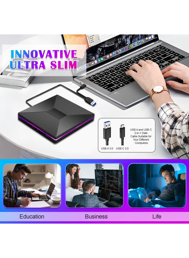 Portable External USB3.0 DVD Writer Multi-Function 7-In-1 Laptop C-Port Mobile Recording Optical Drive With Light Bar Indicator-Color:Multi-function 2a2c (seven In One)  - Image 3