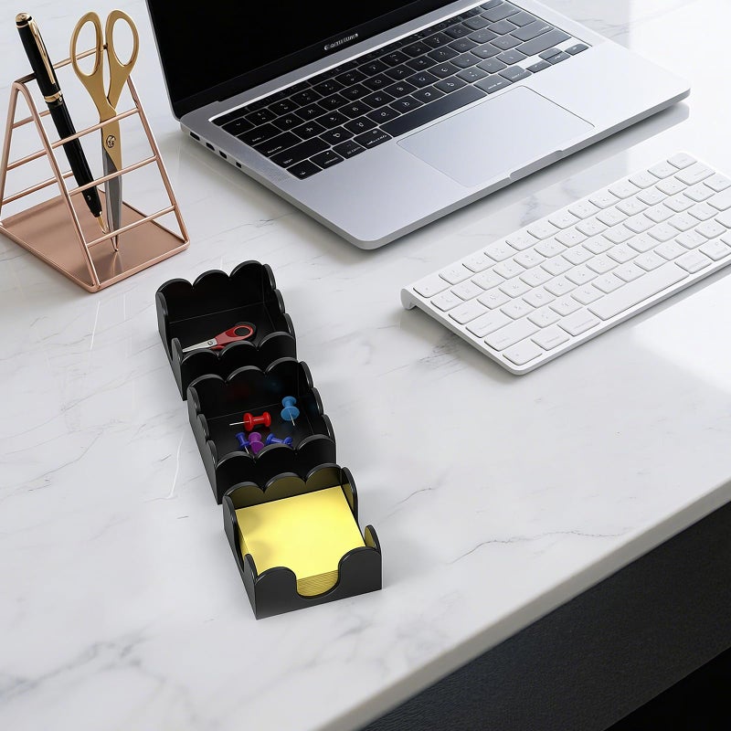 YAGELI Magnetic 3-in-1 Acrylic Sticky Note Holder Dispenser | Modern Desktop Organizer for 3x3 Post It Notes & Memo Pads with Non-Slip Base | for Productive Workspace at Office, Home or School | Black - Image 5