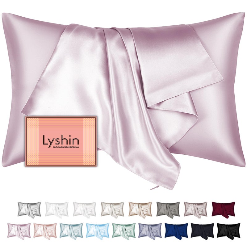 LYSHIN Mulberry Silk Pillow Cases Standard Size with Hidden Zipper, Ultra Smooth and Soft Breathable Cooling Silk Satin Pillowcase for Hair and Skin, Gifts for Women Men (Lavender, 20x26 Inches, 1 Pack) - Image 1