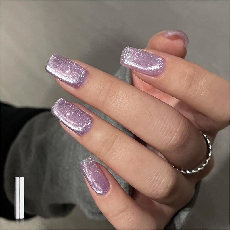 GAOY Jelly Purple Cat Eye Gel Nail Polish, 16ml Glitter Holographic Nail Polish with Magnet, Reflective Translucent UV Gel, 3043 Violet Shimmer - Image 1