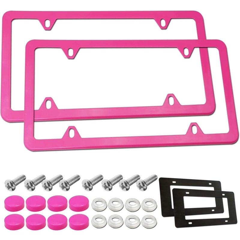 BGGTMO Pink License Plate Frames- Metal Aluminum Car Tag Cover, 2 Pack Slim Front & Rear Holders for US Vehicles, Rust/Rattle Proof, Cute Car Accessories for Women, with Screws - Image 1