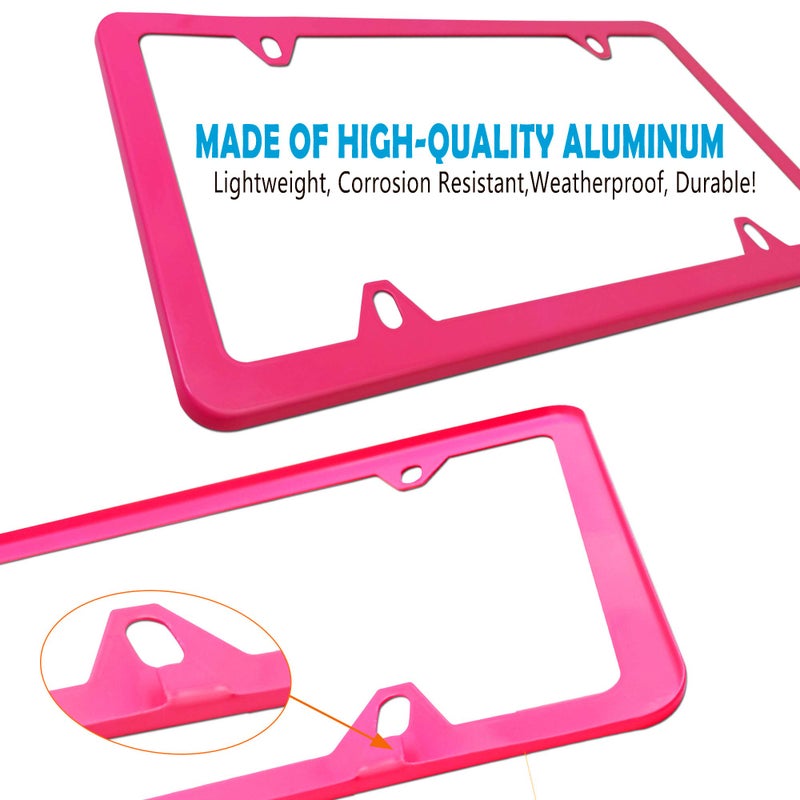 BGGTMO Pink License Plate Frames- Metal Aluminum Car Tag Cover, 2 Pack Slim Front & Rear Holders for US Vehicles, Rust/Rattle Proof, Cute Car Accessories for Women, with Screws - Image 2