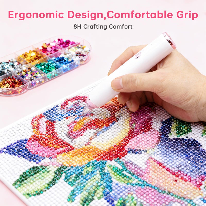 Nardo Visgo Electric Diamond Painting Pen, Cordless Diamond Art Pen Low-Noise Wax-Free, Perfect for 3D Drills, Portable Diamond Art Accessories for Crafts Lovers - Image 3