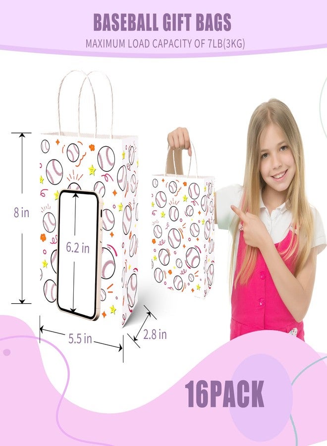 شيندل مجموعة شينديل من 16 كيس هدايا بتصميم كرة البيسبول، مقاس 5.5 بوصة × 2.8 بوصة × 8 بوصة، أكياس هدايا كرة بيسبول بمقابض، لوازم حفلات أعياد ميلاد الأطفال ذات الطابع الرياضي - Image 5
