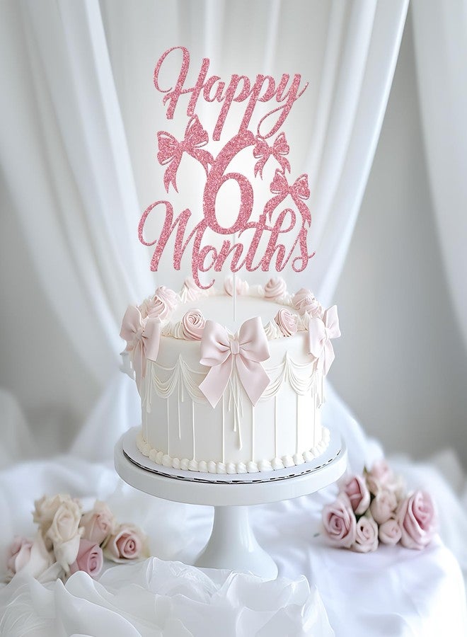 Yotawebery Bow Happy 6 Months Cake Topper, Happy 1/2 Birthday Decorations Girl, Half Way to One Cake Topper, Bowknot Half Birthday Party Decorations, Pink Glitter - Image 4