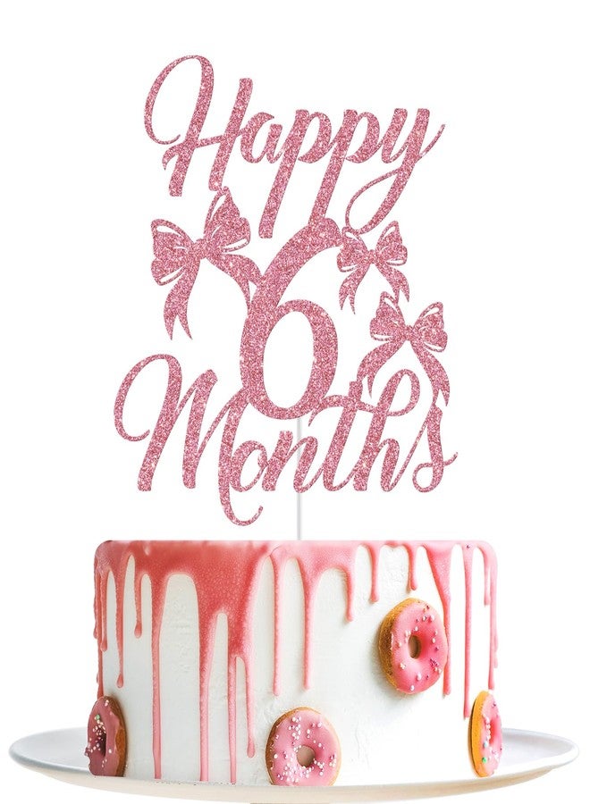 Yotawebery Bow Happy 6 Months Cake Topper, Happy 1/2 Birthday Decorations Girl, Half Way to One Cake Topper, Bowknot Half Birthday Party Decorations, Pink Glitter - Image 1