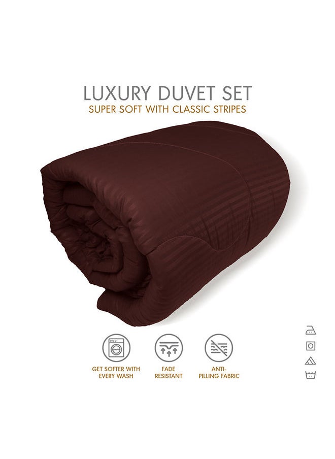 Hotel Linen Klub - Down Alternative Comforter  Set -Ultra Soft Brushed Stripe Microfiber Fabric, 200GSM Soft Fibersheet Filling, Size :Single 160 x 200cm , Color: Chocolate - Image 1