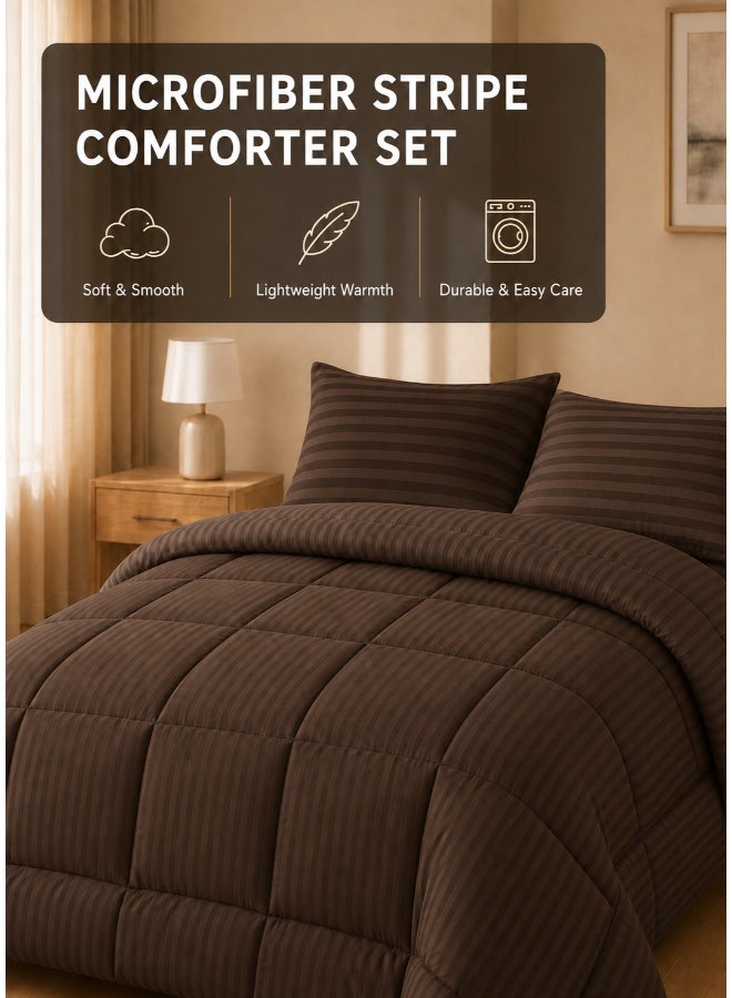 Hotel Linen Klub طقم لحاف بديل للبطانيات - قماش ميكروفايبر مخطط ناعم للغاية، تعبئة ألياف ناعمة 200 جرام لكل متر مربع، الحجم: مفرد 160 × 200 سم، اللون: شوكولاتة - Image 5