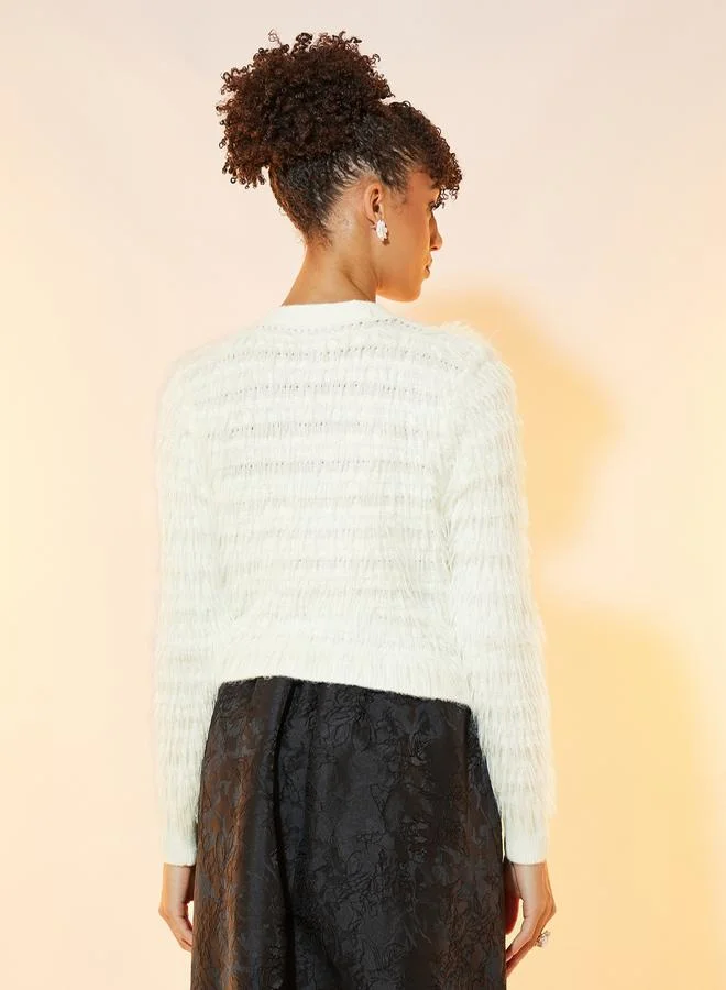 Take Two Furry Button Trim Detail Cardigan