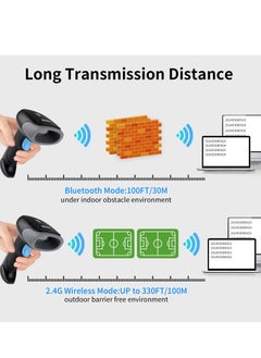 Excefore Wireless Barcode Scanner 1D 2D QR Code Scanner Handheld Laser Bar Code Reader 3 in 1 with Bluetooth 2.4G Wireless and USB Wired 100m Transmission Distance Shock Dust Proof Hands Free  - Image 4