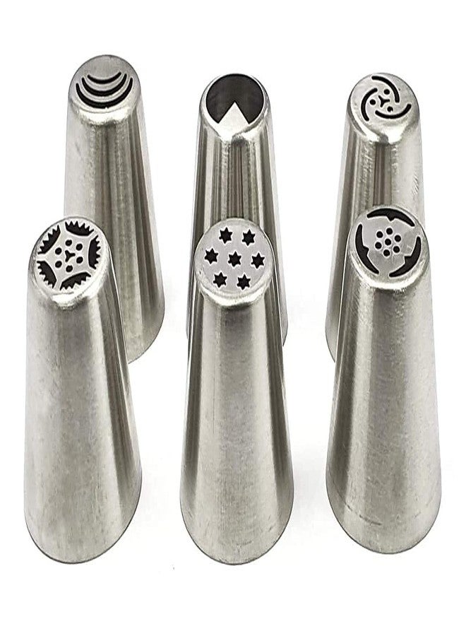 Baking Set Cake Decorator Random Design Russian Icing Steel Piping Nozzle Set of 6 Best Cake Decoration (Stainless Steel) - Image 2