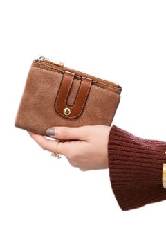 Bukela Wallet, Women's Rfid Small Bifold Leather Wallet Ladies Mini Zipper Coin Purse id card Pocket, Slim Compact Thin (Brown)  - Image 1