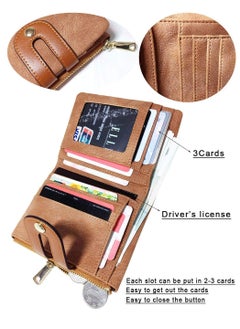 Bukela Wallet, Women's Rfid Small Bifold Leather Wallet Ladies Mini Zipper Coin Purse id card Pocket, Slim Compact Thin (Brown)  - Image 2