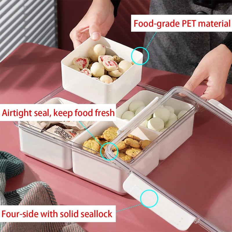 MineSign 2Pack Divided Veggie Tray with Lid Snackle Box Serving Container Salad Keeper with 4 Removable Boxes Stackable Refrigerator Organizer Bins Produce Saver for Meal Prep Fruit - Image 4