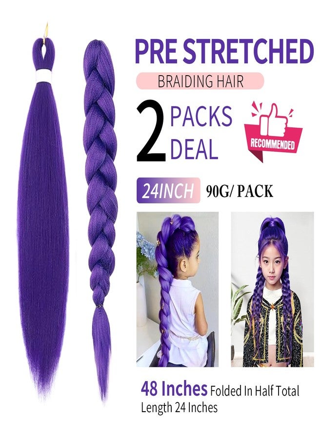 كاريدا وصلات شعر رومي الصناعية المضفرة مسبقًا بطول 24 بوصة باللون الأرجواني، مناسبة للضفائر والحفلات والهالوين والأزياء التنكرية (أرجواني، 24 بوصة (عبوة من قطعتين)) - Image 3