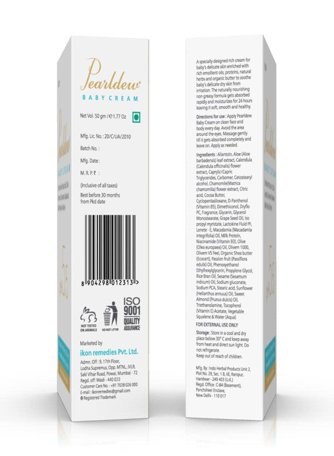 Pearldew Baby Cream (50 gm) With Calendula, Almond, Aloe, Chamomile, Grape Seed Oil, Macadamia Oil, Milk Protein, Olive Oil, Passion Fruit & Shea Butter | Paraben Free (Pack of 4) - Image 2