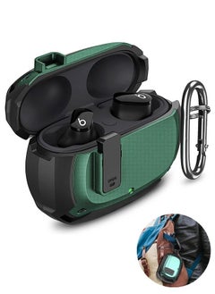 Beats Studio Buds Case, Secure Lock Hard Shell Protective Skin Cover Shockproof Case, with Carabiner Support Wireless Charge (Black+Green)