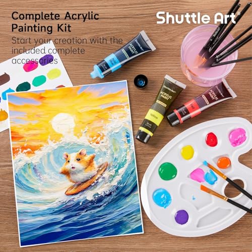 Shuttle Art 30 Colors Acrylic Paint Set, 36ml Tubes with 3 Brushes, Artist Grade Acrylic Paint, for Kids Adults Beginners, Painting on Crafts Canvas Wood Rocks - Image 5