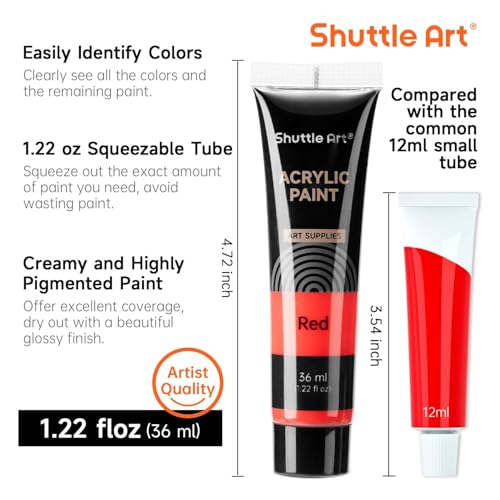Shuttle Art 30 Colors Acrylic Paint Set, 36ml Tubes with 3 Brushes, Artist Grade Acrylic Paint, for Kids Adults Beginners, Painting on Crafts Canvas Wood Rocks - Image 3