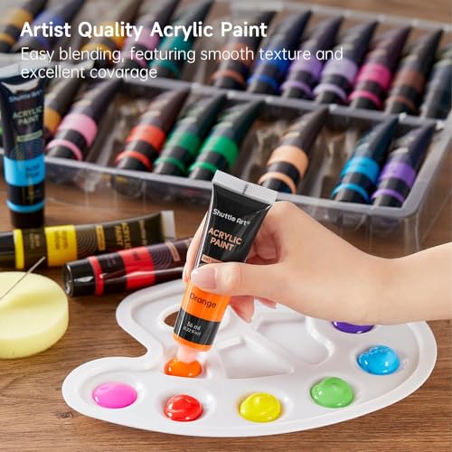 Shuttle Art 30 Colors Acrylic Paint Set, 36ml Tubes with 3 Brushes, Artist Grade Acrylic Paint, for Kids Adults Beginners, Painting on Crafts Canvas Wood Rocks - Image 4