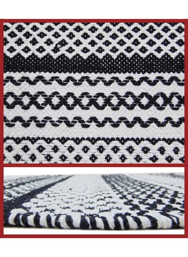 MDZ® Modern Decorative Zone - Hand Woven 100% Cotton Designer Striped Rug, Bed Side Runner for Bedroom, Living Room, Passage, Style: Modern, Size: 45x130 cm | Eco Friendly (Black White) - Image 4