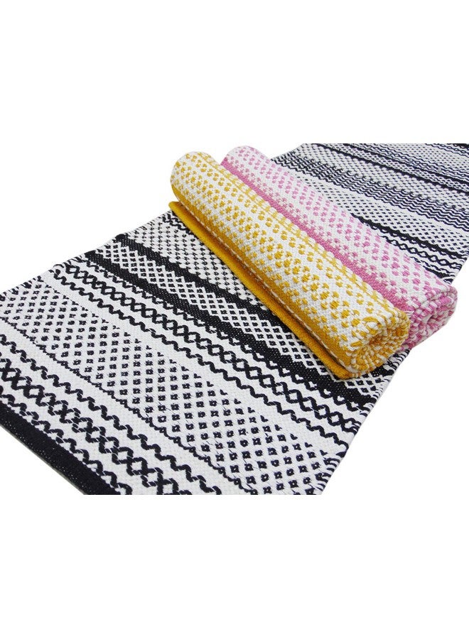 MDZ® Modern Decorative Zone - Hand Woven 100% Cotton Designer Striped Rug, Bed Side Runner for Bedroom, Living Room, Passage, Style: Modern, Size: 45x130 cm | Eco Friendly (Black White) - Image 5