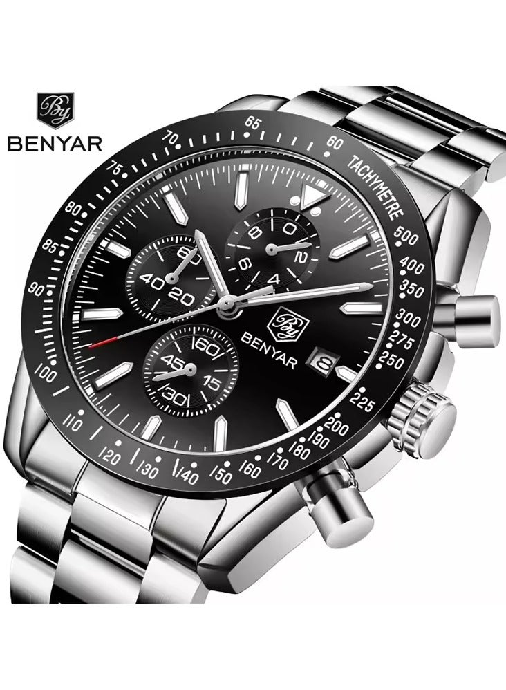 BENYAR Watches for Men Watch Quartz Luxury Stainless Steel Water Resistant Chronograph Watch 5140 - Image 2