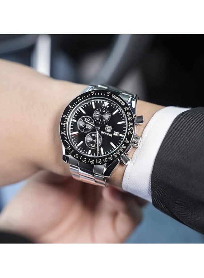 BENYAR Watches for Men Watch Quartz Luxury Stainless Steel Water Resistant Chronograph Watch 5140 - Image 4
