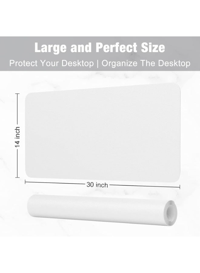 Desk Pad, 30" x 14" PU Leather Desk Mat, XL Extended Mouse Pad, Waterproof Desk Blotter Protector, Ultra Thin Large Laptop Keyboard Mat, Non-Slip Desk Writing Pad for Office Home, White - Image 2