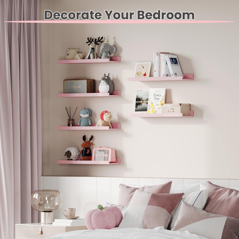 upsimples Pink Shelves for Wall, Pink Room Decor for Teen Girls, Bedroom, Living Room, Game Room, 6 Pack Wall Mounted Wood Shelves for Picture, Plants - Image 3