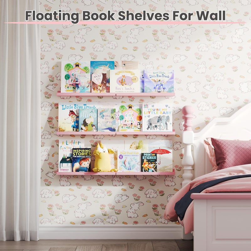 upsimples Pink Shelves for Wall, Pink Room Decor for Teen Girls, Bedroom, Living Room, Game Room, 6 Pack Wall Mounted Wood Shelves for Picture, Plants - Image 4