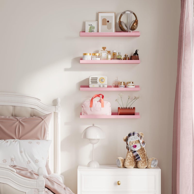 upsimples Pink Shelves for Wall, Pink Room Decor for Teen Girls, Bedroom, Living Room, Game Room, 6 Pack Wall Mounted Wood Shelves for Picture, Plants - Image 2