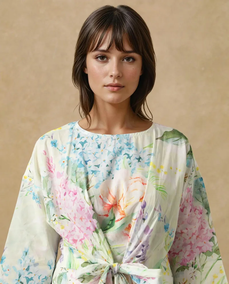 Rareism Women's Blooming Elegance Floral Cotton Top
