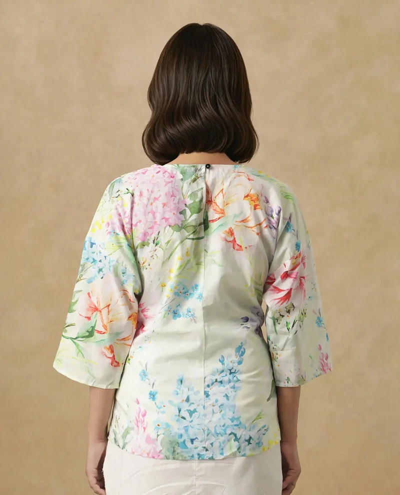 Rareism Women's Blooming Elegance Floral Cotton Top