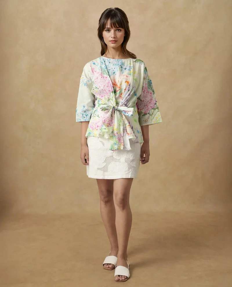 Rareism Women's Blooming Elegance Floral Cotton Top