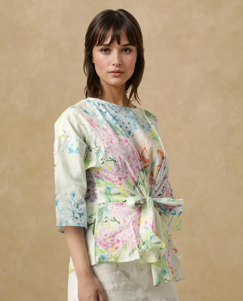 Rareism Women's Blooming Elegance Floral Cotton Top