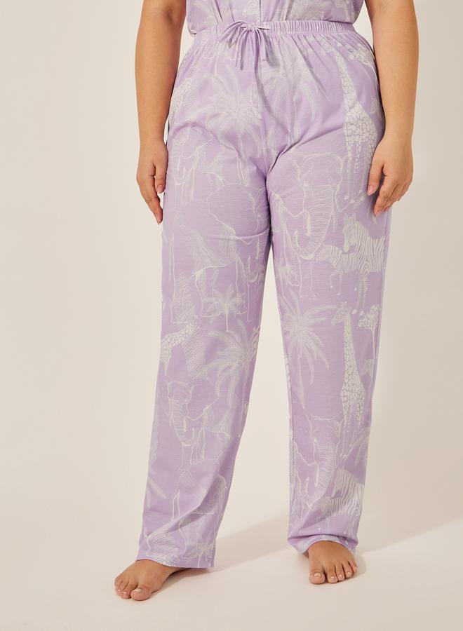 Styli Styli Plus Size Animal Printed Collared Shirt and Pyjama Pants Set  - Image 4