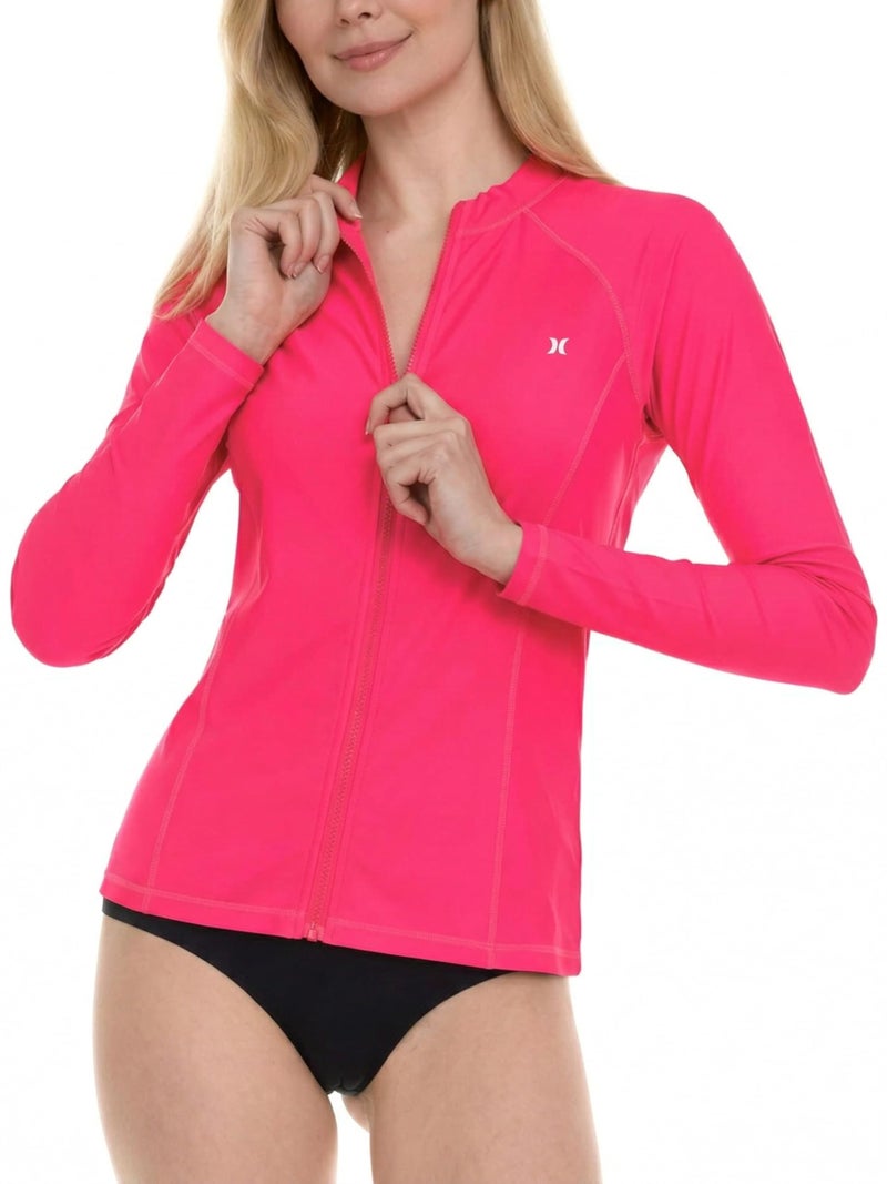 Hurley Rash Guard for Women Full Zip Zip Up Long Sleeve Swim Shirts for Women Surfing Top UPF 50 SPF Sun  UV Protection - Image 3