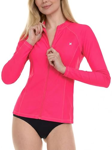 Hurley Rash Guard for Women Full Zip Zip Up Long Sleeve Swim Shirts for Women Surfing Top UPF 50 SPF Sun  UV Protection - Image 1