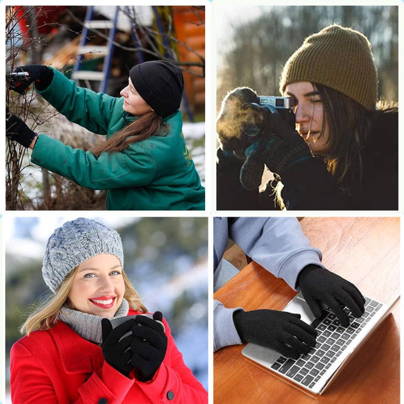 SLIUGLOVEUN 2 Pairs Black Winter Gloves for Women Men Hand Warmers Thick Warm Lining Black Knit Gloves Stretchy Magic Cold Weather Mittens (Large) - Image 4