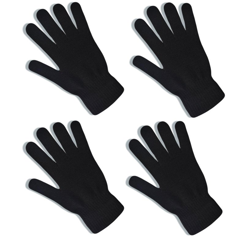 SLIUGLOVEUN 2 Pairs Black Winter Gloves for Women Men Hand Warmers Thick Warm Lining Black Knit Gloves Stretchy Magic Cold Weather Mittens (Large) - Image 1
