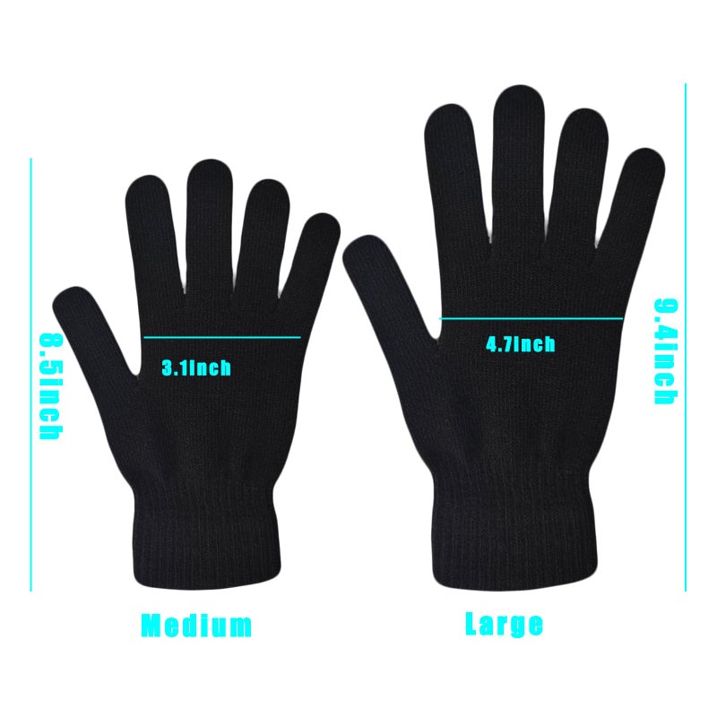 SLIUGLOVEUN 2 Pairs Black Winter Gloves for Women Men Hand Warmers Thick Warm Lining Black Knit Gloves Stretchy Magic Cold Weather Mittens (Large) - Image 5