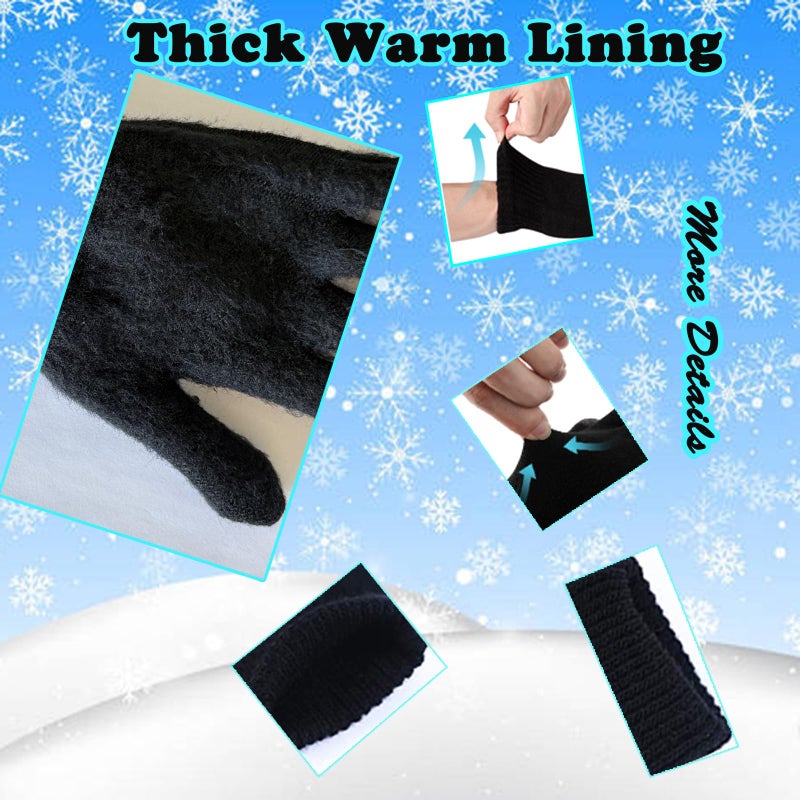 SLIUGLOVEUN 2 Pairs Black Winter Gloves for Women Men Hand Warmers Thick Warm Lining Black Knit Gloves Stretchy Magic Cold Weather Mittens (Large) - Image 2
